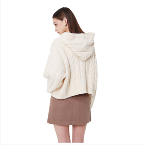 Abrigo <span class=keywords><strong>de</strong></span> cárdigan con capucha suave <span class=keywords><strong>de</strong></span> <span class=keywords><strong>Alpaca</strong></span> Estilo Socialite versátil con botones <span class=keywords><strong>de</strong></span> cuerno Suéter <span class=keywords><strong>de</strong></span> manga larga <span class=keywords><strong>de</strong></span> punto <span class=keywords><strong>de</strong></span> cable - Product Image 3