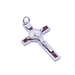 5.2x3cm 가톨릭 성 베네딕토 십자가 목걸이, 아연 합금 은/금 도금, 종교적 기독교 패션, 다양한 색상의 십자가 펜던트 - Product Image 2