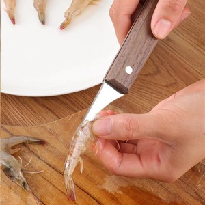 Cuchillo para desvenar camarones con mango de madera y acero inoxidable para herramientas de mariscos en el hogar - Product Image 4
