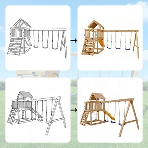 Speeltoestellen Voor Kinderen Buiten <span class=keywords><strong>Set</strong></span> Met Houten Schommel En Glijbaan Voor Kinderen - Product Image 3