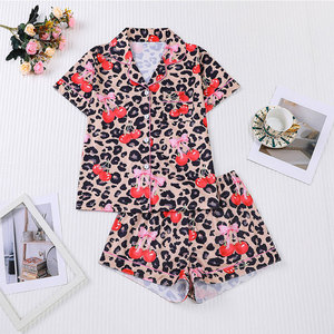 Nuovo Set <span class=keywords><strong>Pigiama</strong></span> Estivo da Donna, Traspirante e Morbido, con Fiocco <span class=keywords><strong>Rosa</strong></span> e Stampa Leopardata, Abbigliamento Casual per Casa - Product Image 2