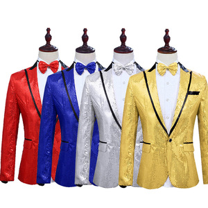 Chaqueta de vestido de lentejuelas con un botón para hombre, traje de fiesta, para boda, cantante de escenario, con lazo incluido, novedad de 2022 - Product Image 1