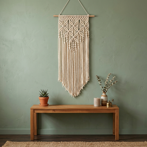 Attrape-rêves Art déco moderne, style bohème, en macramé de coton tricoté, géométrique, écologique et durable, pour décoration murale - Product Image 1
