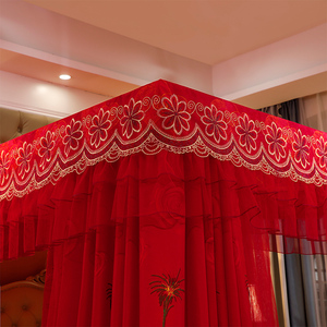 Zanzariera per Letto Matrimoniale Rossa <span class=keywords><strong>con</strong></span> Doppio Palo e Tripla Apertura, Stile Principessa in Pizzo <span class=keywords><strong>con</strong></span> Supporto in Acciaio Inox - Product Image 4