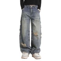 Advanced Sense Jeans pour hommes personnalisés Style baggy déchiré avec jambe droite ample Vintage délavé Look décontracté High Street reconnu