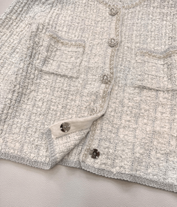 Cropped Textured Knit Cardigan for Women, Round Neck Button Down Sweater with Front Pockets, Elegant Casual Knitwear - Product Image 5