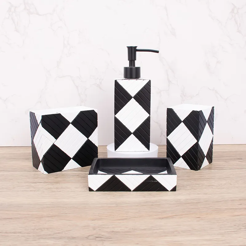 kitchen accessories sets resin bathroom accessory 4pcs washroom set home decor white and black lattice decor