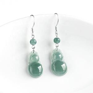 Pendientes de Calabaza de Jadeíta Natural con Incrustaciones de Plata S925, Accesorios de Moda para Mujer, Incluye Certificado de Tasación D601 - Product Image 2