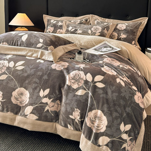 Juego de ropa de cama de terciopelo esponjoso Rosa tamaño Queen Otoño Invierno edredón de franela suave y cálido juego de funda nórdica Reversible de lana de felpa - Product Image 6