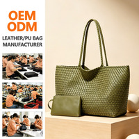 Sac à main de luxe en cuir PU pour femme, avec logo personnalisé, fabrication ODM/OEM, motif tissé, sac fourre-tout tendance