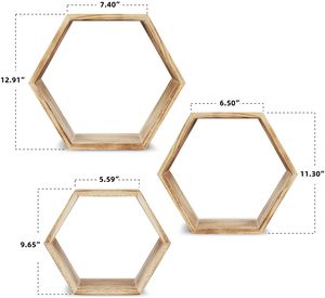 Set Of 3 Home Decoration Rustic Farmhouse Wood <strong>Hexagon</strong> Wall Mounted Floating <strong>Shelf</strong> Wooden Honeycomb Storage <strong>Shelves</strong> - Product Image 5