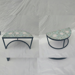 Imágenes reales en la fábrica, mesa de centro con incrustaciones de madreperla con patas de hierro semiredondas, mesita de noche, mesa de decoración del hogar - Product Image 1