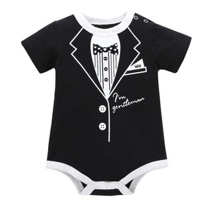Vêtements d'été pour bébé garçon, style gentleman, imprimé en coton, manches courtes, barboteuse pour tout-petit - Product Image 4