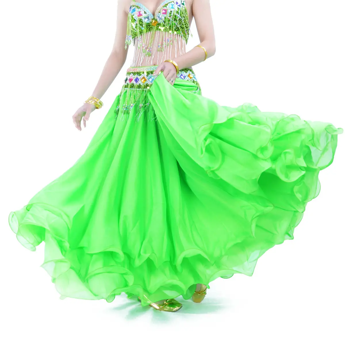 Юбка для танца живота, 12 м, зеленый, 3-слойный шифоновый танцевальный костюм, оптовая продажа