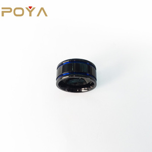 POYA 8mm <strong>Black</strong> <strong>Titanium</strong> <strong>Ring</strong> Brushed Matte Double Groove Blue Inlay Wedding Band - Product Image 3