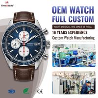 Montre à quartz chronographe solaire OEM personnalisée EPSON VS76 Racing Syringe Hands Sunburst Dial en cuir de vachette
