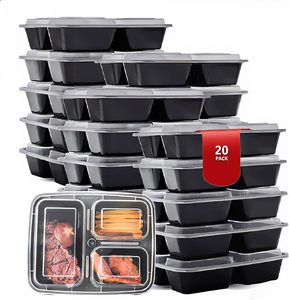 Boîte de rangement alimentaire en plastique noire sans BPA, compatible micro-ondes, avec couvercle, étanche, compatible congélateur - Product Image 1