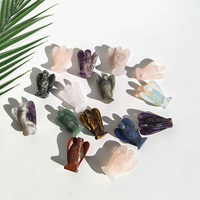 Pierre de cristal de guérison naturelle Jingfa, forme de lune, ornement sculpté pour la maison, le bureau, la méditation, bijoux avec thème d'ange