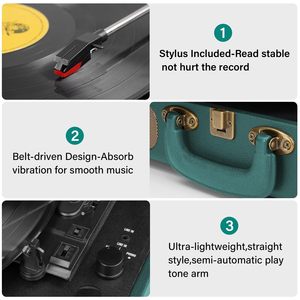 Tourne-disque vinyle minimaliste à entraînement par courroie Bluetooth, 3 vitesses, haute fidélité, lecteur de disques vinyles sans fil avec couvercle transparent - Product Image 6