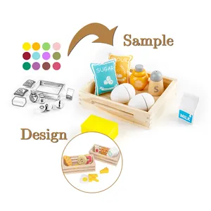 Little Room Wholesale Wooden Kid Kitchen Breakfast Egg Milk Set Box Kitchen Toys Pretend Play Food Simulation Toys For Kids