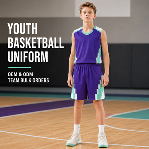 Seragam Basket Remaja Geometris Ungu Mint Kustom, Set Jersey Berbahan Mesh Bernapas dengan Kerah V untuk Liga Basket Kampus - Product Image 1