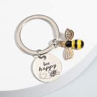 Portachiavi Animale Carino 'Be Happy', Anello Portachiavi Ape, Souvenir Regalo per Donne e Uomini, Accessorio per Borse, Chiavi Auto, Gioielli Fai-da-Te