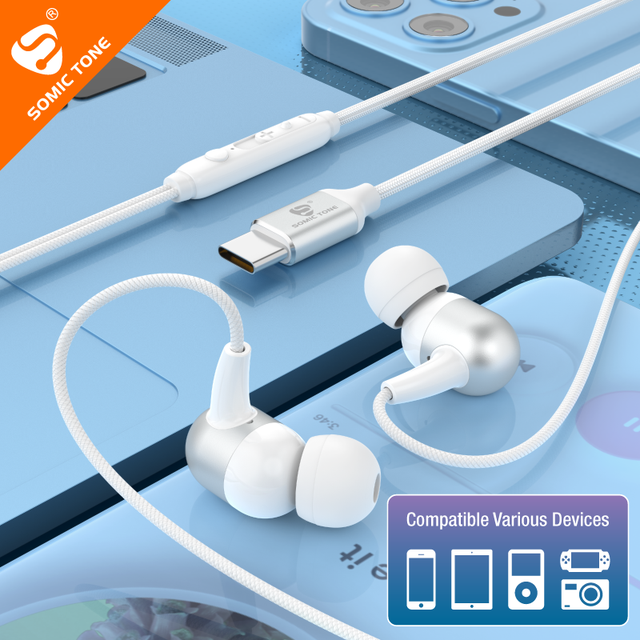 Hot Sell Mobile Type-C Plug In-Ear Earphone 1.2m High Quality Wired Earbuds Active Noise Cancellation IPX-4 Waterproof AAC