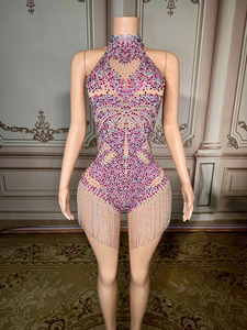 Costume da ballo personalizzato con nappine da donna e strass per danza del ventre - Product Image 2
