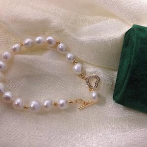 Ensemble de bracelets en perles d'eau douce baroques de 7-8 mm avec boucle en zircon, bijoux jeunes et élégants - Product Image 2