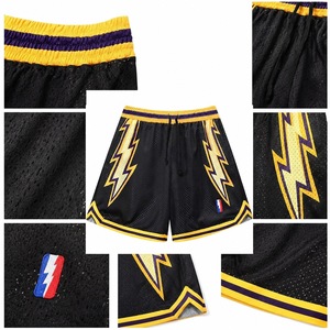 Shorts de basket-ball noirs personnalisés avec motif éclair jaune, tissu en mesh respirant, ceinture élastique, vêtements d'entraînement - Product Image 3