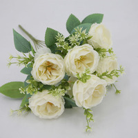 7-köpfiger Künstlicher Austin-Rosenstrauß Seidenblumen-Bouquet für DIY Wandkranz Hochzeit Party Zuhause Hotel Büro