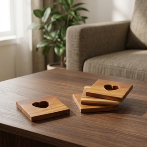 Posavasos de madera maciza con recorte de corazón, hechos a mano, de 5 mm, para bebidas, decoración clásica y romántica para el hogar, para tazas, mugs, mesas y como mantel individual. - Product Image 1