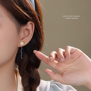 S925 Pure Sterling <strong>Silver</strong> <strong>Daisy</strong> Flower Ear Line <strong>Earrings</strong> for Women Jewelry Accessories YB-XY-294 - Product Image 1