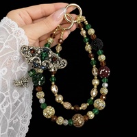 Cadena de Teléfono de Lujo con Dijes de Mariposa Antiguos, Cuentas de Cristal, Esmeralda y Filigrana Dorada, Llavero para Bolso, Joyería Hecha a Mano al por Mayor