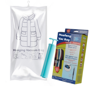 Sacs de rangement sous vide suspendus en plastique à double fermeture éclair Sacs de rangement pour couettes Sacs de rangement pour vêtements Organisateur de sacs sous vide pour économiser 75% d'espace supplémentaire - Product Image 1