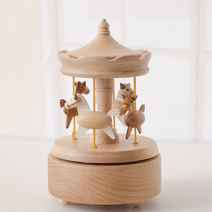 Music box wholesale happy birthday gift wooden carousel horse music box for kids