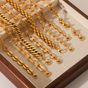 Collier Chaîne Hip Hop en Acier Inoxydable Plaqué <span class=keywords><strong>Or</strong></span> 18K, Maillons Épais Faits à la Main, Perles et Grains <span class=keywords><strong>de</strong></span> <span class=keywords><strong>Café</strong></span> Cubains - Product Image 3