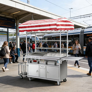 Carrito de Comida Convertible de 4 Ruedas de Acero Inoxidable Resistente a la Oxidación con Parrilla y Calentador Incorporado, Fácil de Montar para Uso en Exteriores - Product Image 2