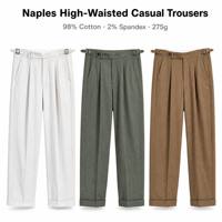 Pantalon plissé taille haute pour homme, style Old Money Quiet Luxury, 98% coton stretch, Naples, italien, décontracté et habillé