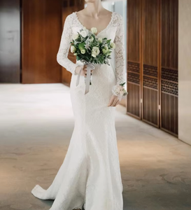 S1117Y Nouvelle Robe de Mariée 2026 en Dentelle Coupe Sirène avec Petit Traîneau Haut de Gamme et Manches Longues, Éthérée et Féerique - Product Image 1