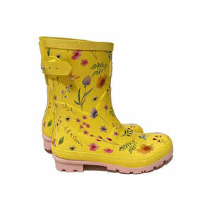 <span class=keywords><strong>Botas</strong></span> <span class=keywords><strong>de</strong></span> <span class=keywords><strong>Lluvia</strong></span> con Estampado Floral para Mujer, Impermeables, Antideslizantes, a Media Pantorrilla, Color Amarillo Moderno, Superficie Lisa - Product Image 3