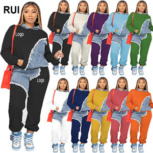 RUIQUWIN vente en gros ensemble de sweat à capuche tendance sweat à capuche décontracté personnalité Patchwork pantalons de survêtement ensemble de vêtements de sport pour femmes - Product Image 1