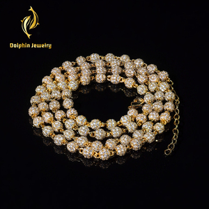 Collier chaîne à billes en argent 925 avec perles rondes en moissanite, style hip-hop, plaqué or, testé positivement au testeur de diamants VVS - Product Image 1