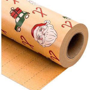 Kraft Christmas Wrapping <b>Paper</b> <b>Roll</b> 17 In X 33 Ft Santa Claus Pattern Recyclable Packaging <b>Paper</b> - Product Image 1