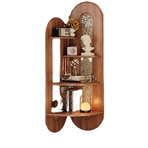 Vintage Scandinavian Style Corner <b>Solid</b> <b>Wood</b> <b>Bookcase</b> Triangular Retro Space Saving For Home Small Apartment Bedroom - Product Image 4