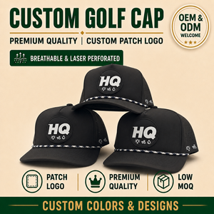 Casquette de golf solide à 5 panneaux, imperméable, avec logo en silicone personnalisé, faible MOQ, OEM, patch en caoutchouc 3D perforé au laser, surface hydrophobe - Product Image 1