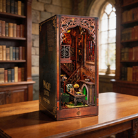 Cadeau d'anniversaire créatif : Kit de maison miniature DIY en puzzle 3D en bois, modèle de scène de bibliothèque fantastique avec étui de protection