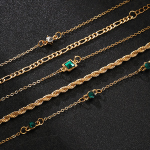 Parures de bijoux fantaisie, ensemble de bracelets 18,5 cm + 5 cm, chaîne dorée avec cristal taille émeraude pour femmes, pour les soirées - Product Image 5