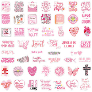 2026 Nuevo Paquete de 50 Pegatinas Decorativas Ecológicas de Vinilo Rosa con Temática Bíblica de Jesús, Dios y Fe Cristiana para Fiestas - Product Image 2