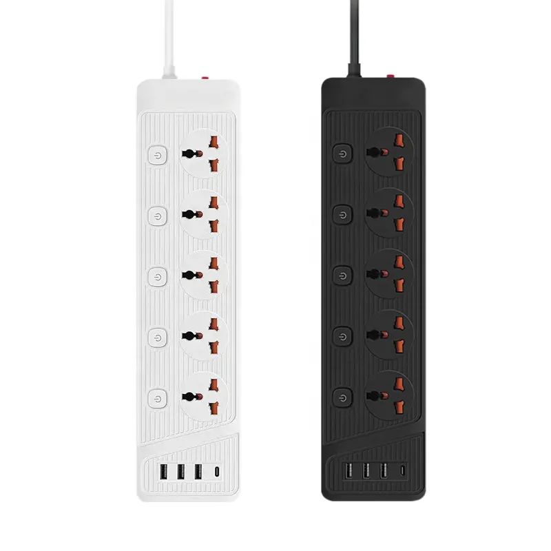 Multi switch Universal power socket with overload protection,5 way Outlets with USB A and USB C ,Portable Mobile power strip